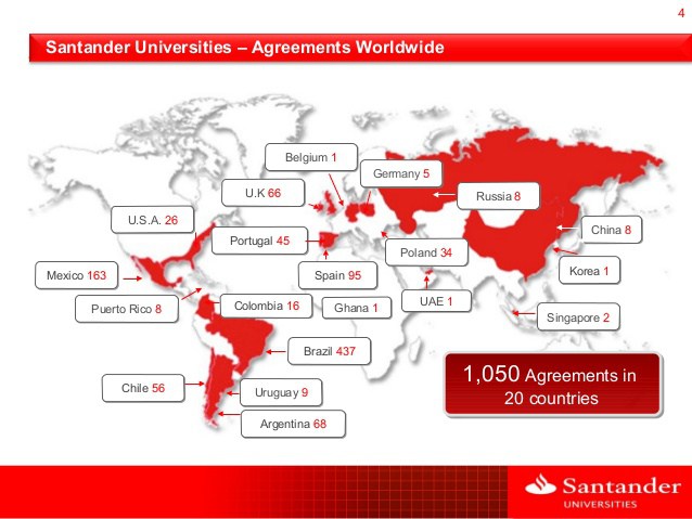 mapa Banco Santander países atención al cliente