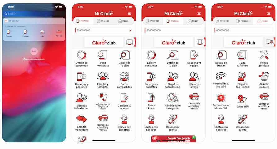App Mi Claro Colombia interfaz móvil