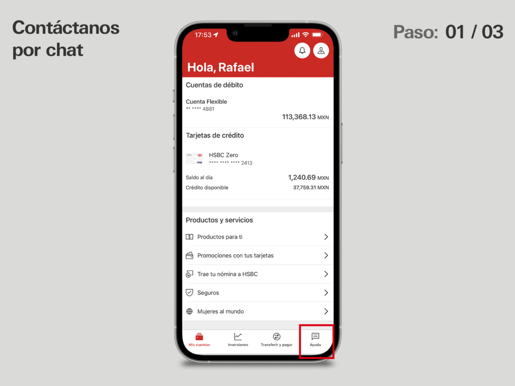 HSBC México chat app interfaz