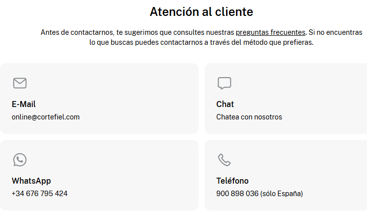 Cortefiel contacto atención al cliente sitio oficial