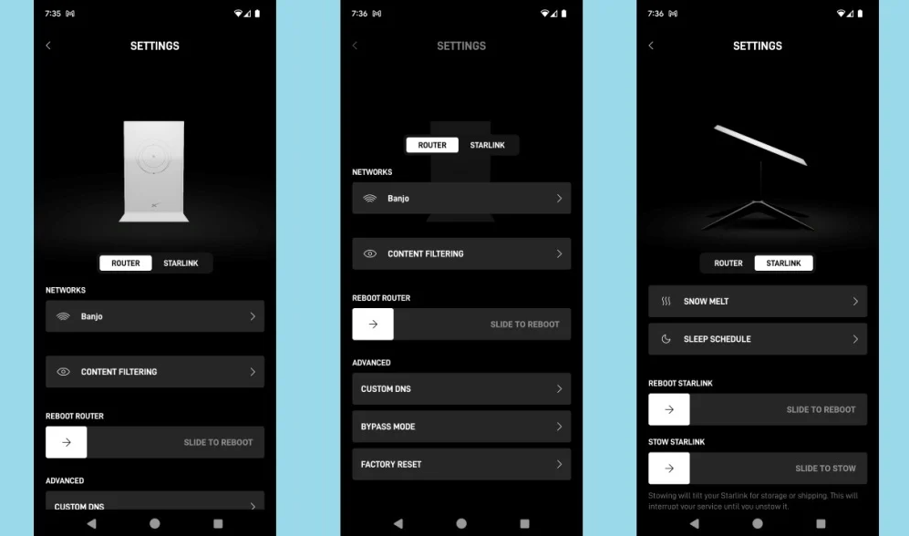Starlink app settings