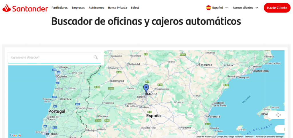 buscador de oficinas Santander