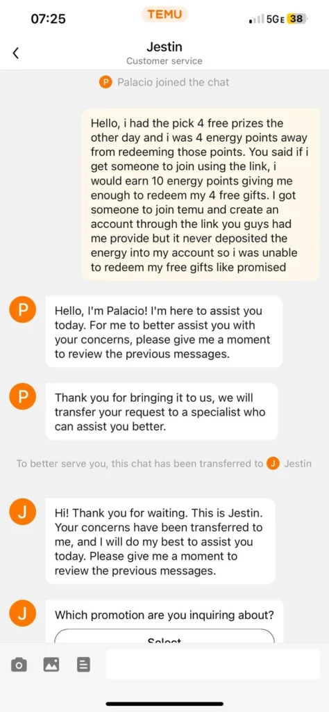 Temu customer service chat app