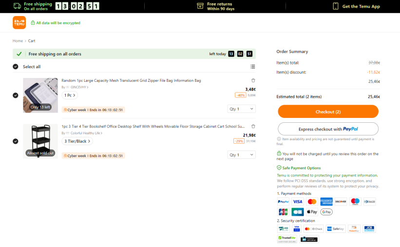 Temu checkout screenshot