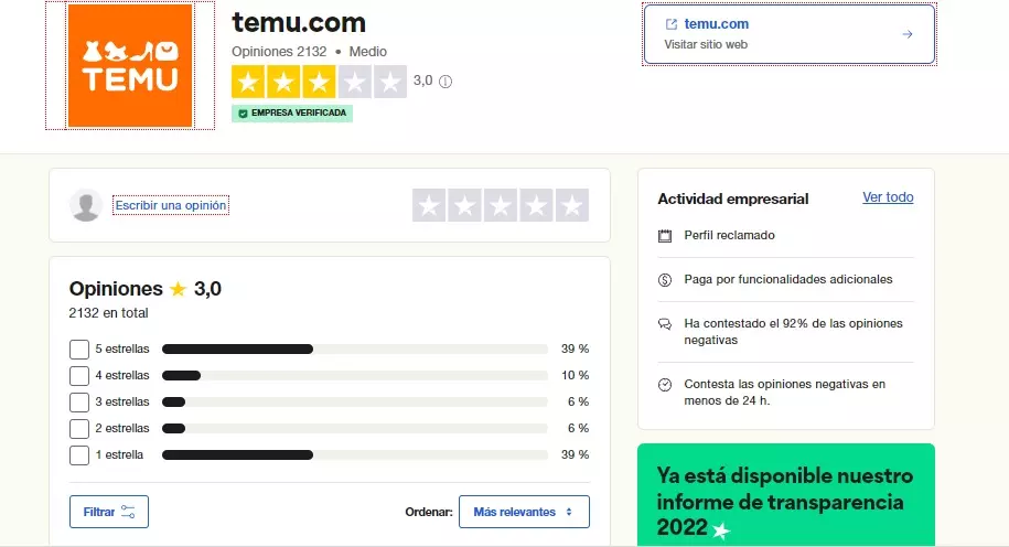 Reseñas de Temu sobre España