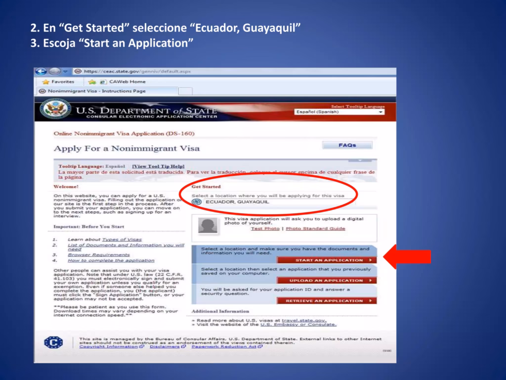 Cómo acceder al Formulario DS-160 oficial en CEAC paso a paso