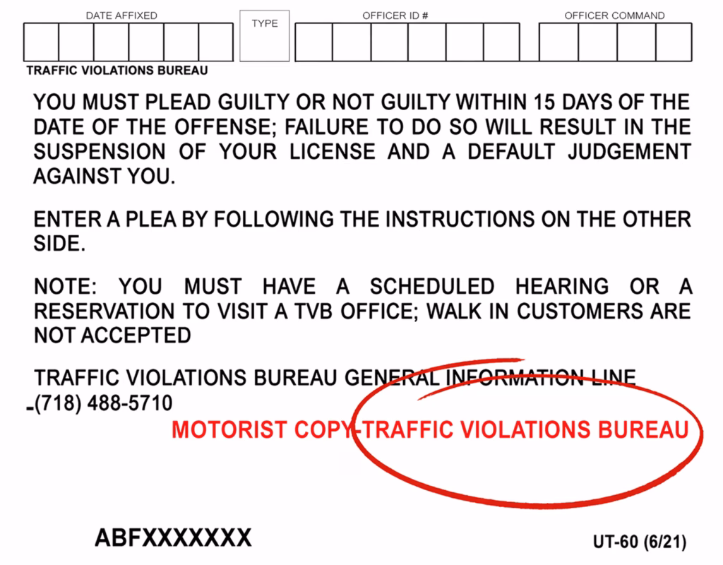 NY traffic ticket sample