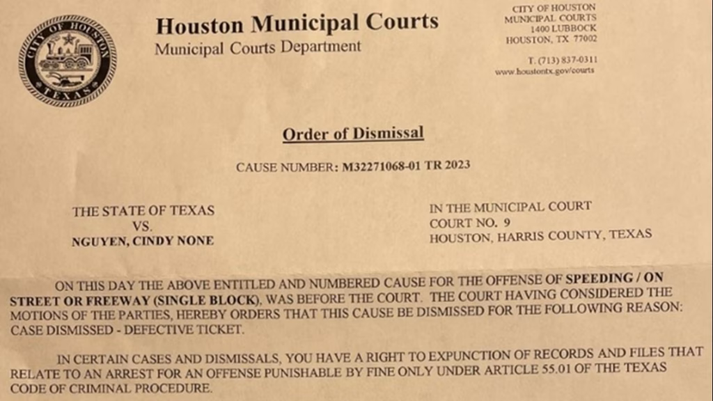 Houston municipal court ticket example